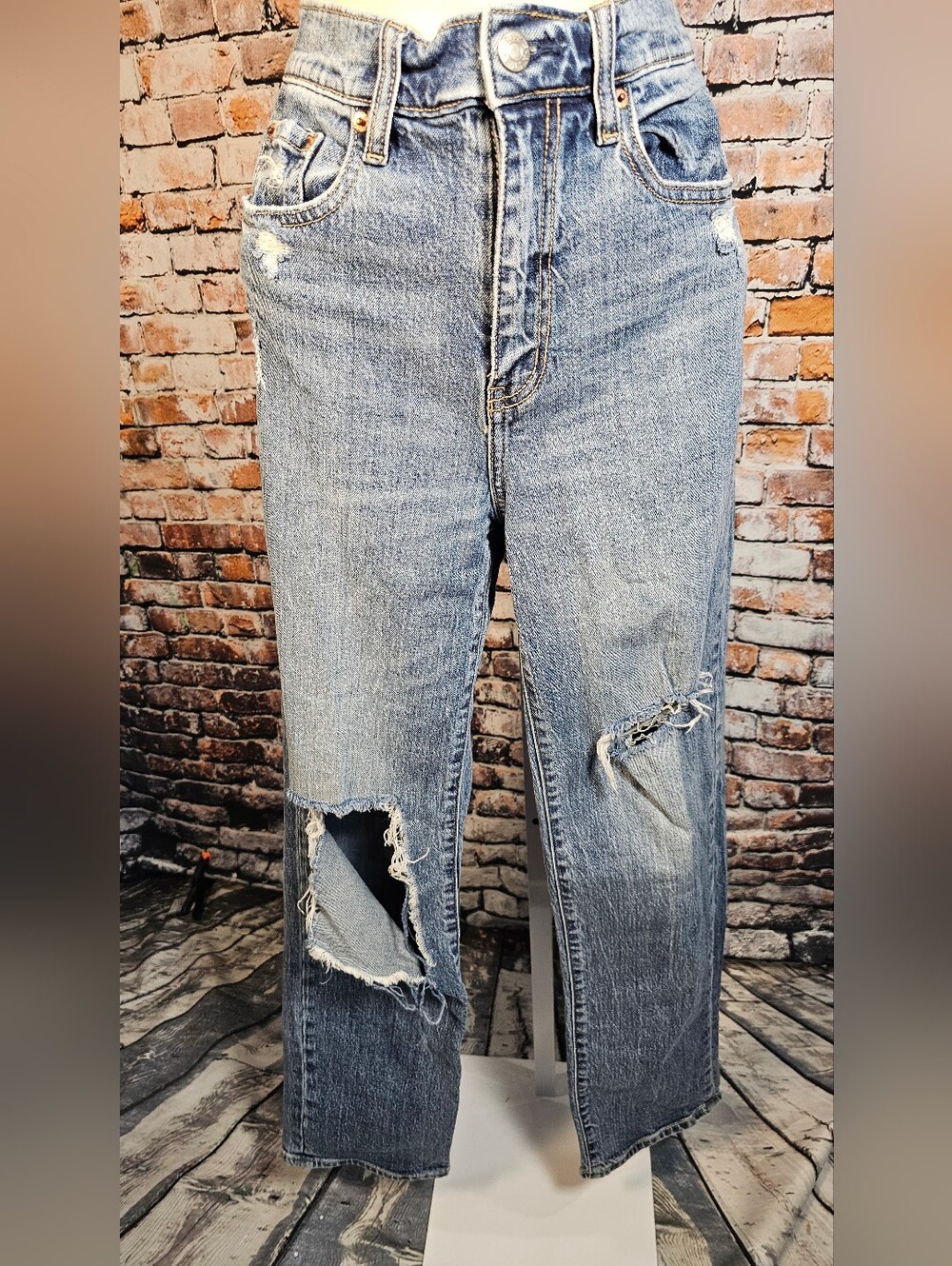 DAZE Denim Distressed High Rise Straight Leg Jeans Size 25 Raw Hem Grunge